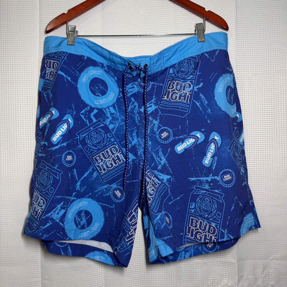 Bud Light Swim Trunks‎ XL Blue All Over Print Board Shorts